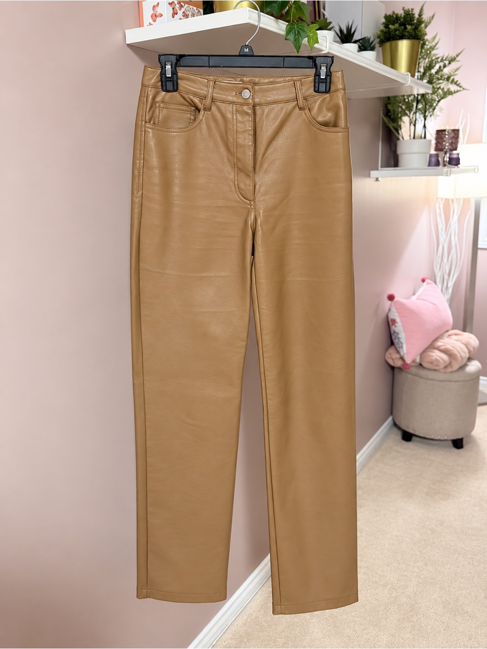 Wilfred Melina Faux Leather Straight-Leg Pants in Camel Brown